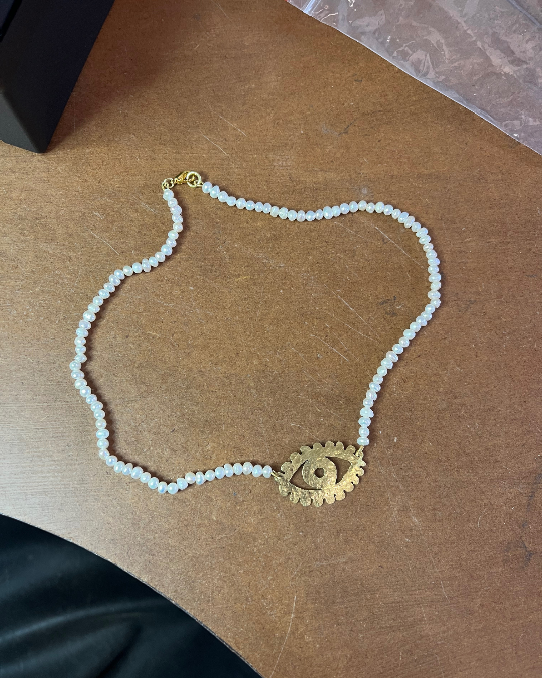 Eye of the Beholder - Brass with Fresh Water Pearls - Choker Necklace