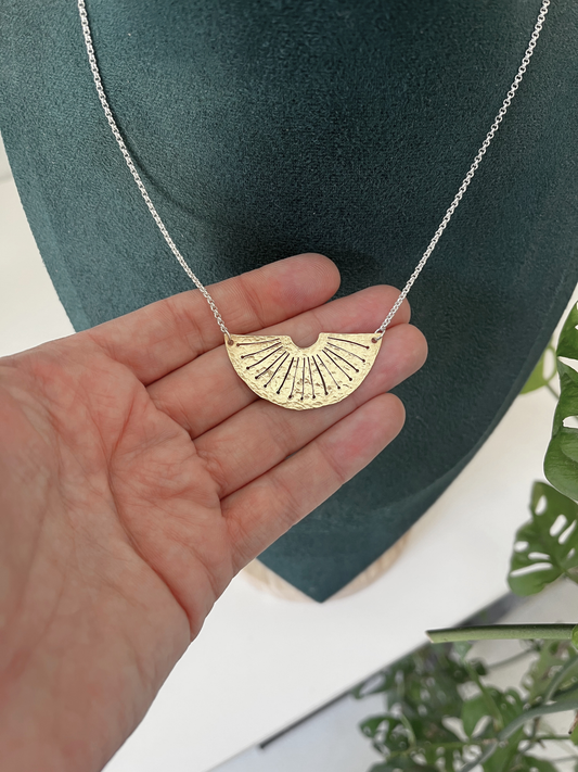 Sunrise on Sea - Brass Pendant on Sterling Silver Chain