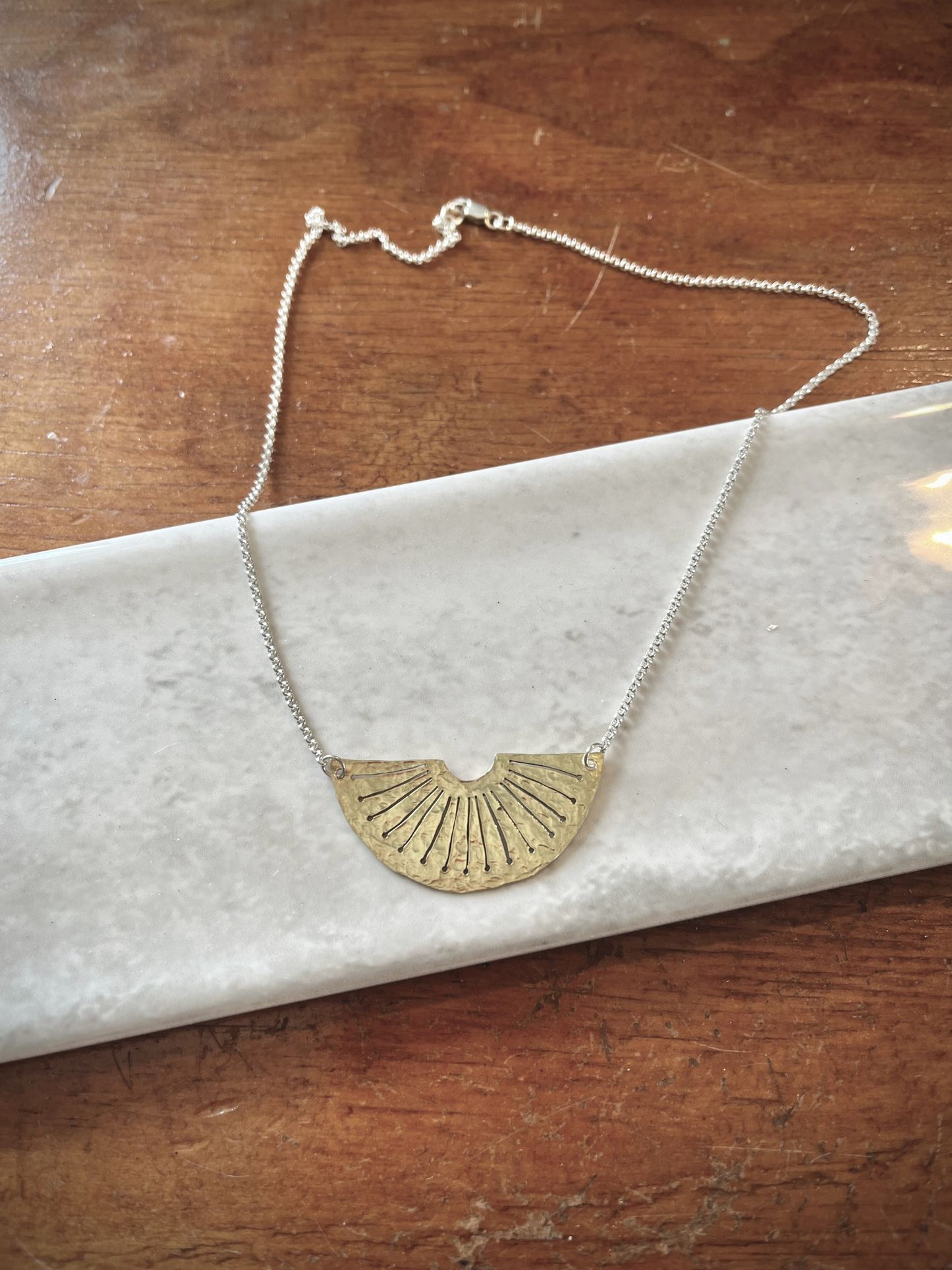 Sunrise on Sea - Brass Pendant on Sterling Silver Chain